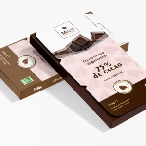 Packaging Tablette chocolat noir cacao 75% dégustation artisan chocolatier Cergy Pontoise